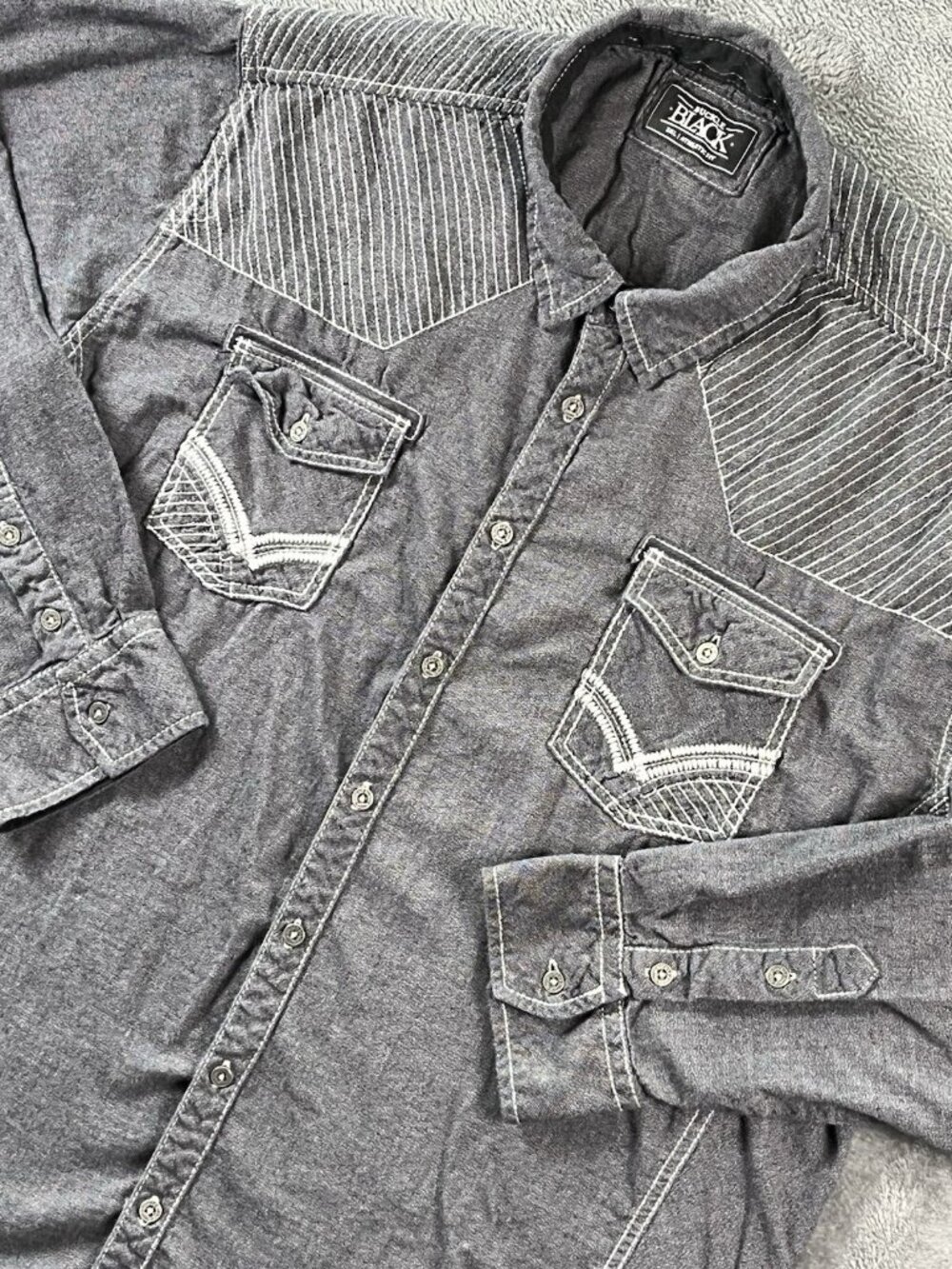 Buckle Black Shirt Mens 3XL Gray Athletic Fit Western Button Front